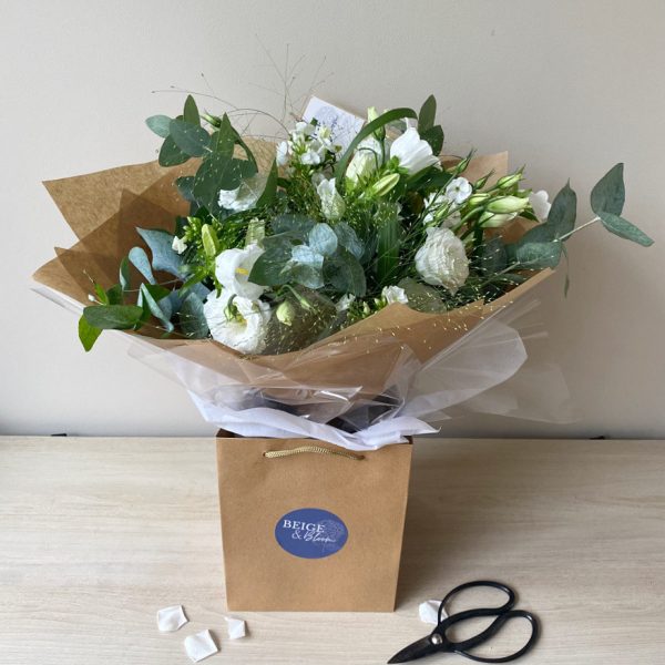 White Bouquet Mother's Day Flowers Ipswich Beige & Bloom